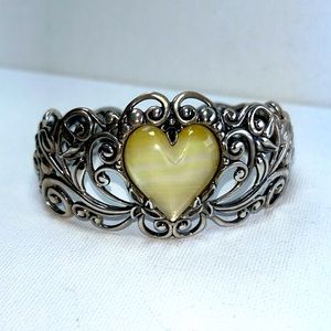 Vintage Carolyn Pollack Gold Mother o Pearl Heart Sterling Silver Cuff Bracelet